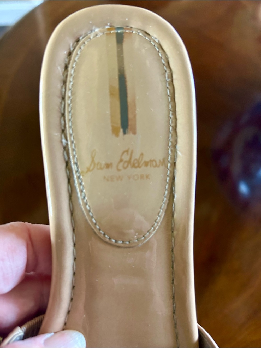 Sam Edelman Patent Slide Mules in Nude Beige - Picture 4 of 6